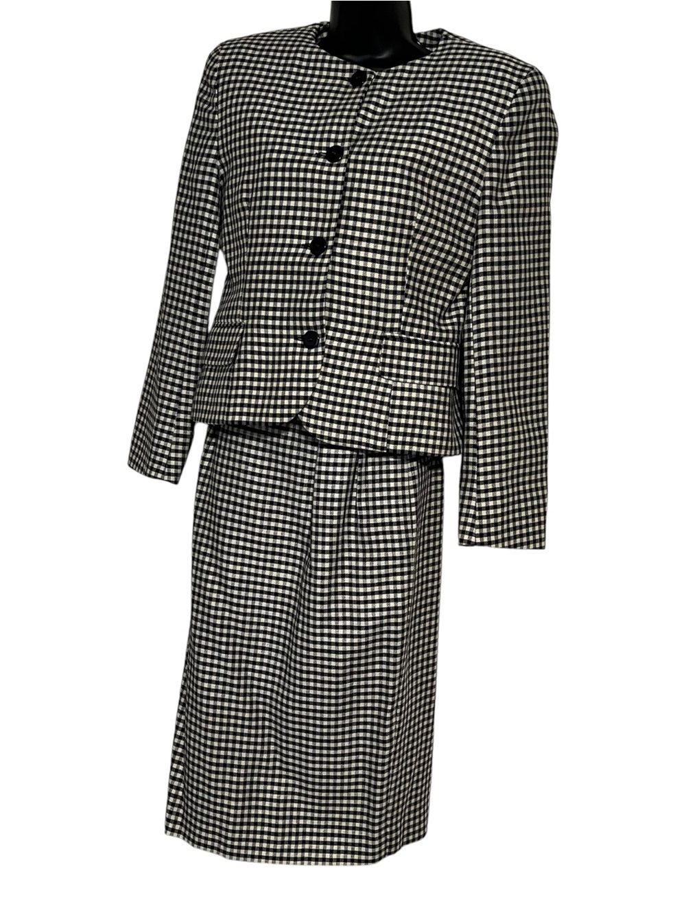 Vintage Christian Dior The Suit 2 Piece Skirt Set Size 6 Black White Gingham - Picture 4 of 13